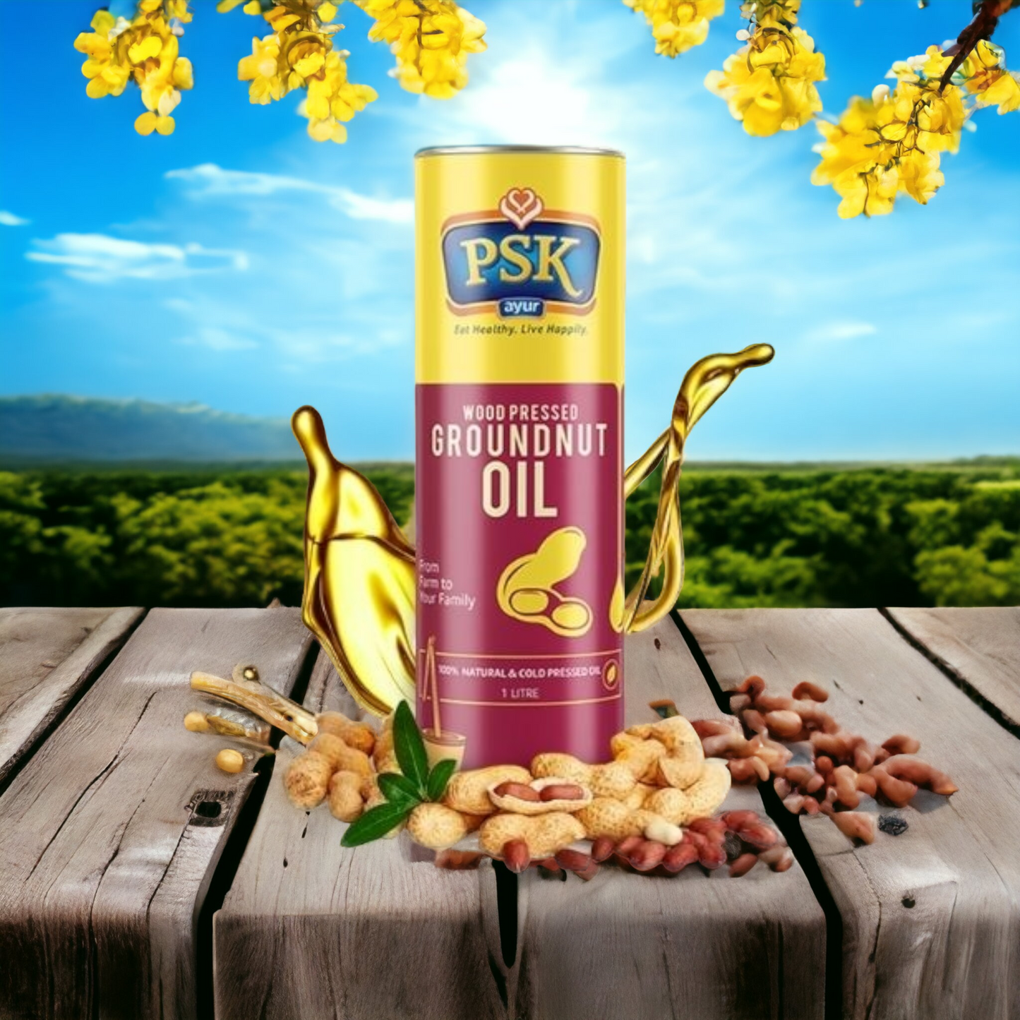 PSK Wood Pressed Groundnut (Peanut) Oil 1Ltr.