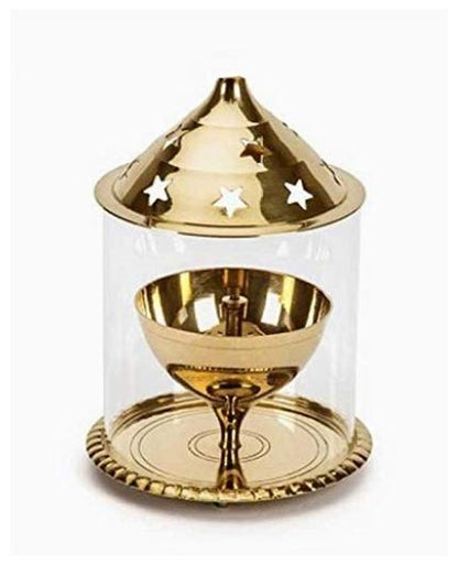 Metal Diya with Glass Cover